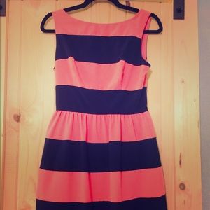 Cute Navy and Coral Striped Dress